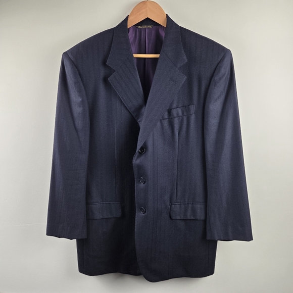 Mabro Loro Piana Pinstriped Suit Jacket Mens 46R Blue Super 120s Wool Luxurious